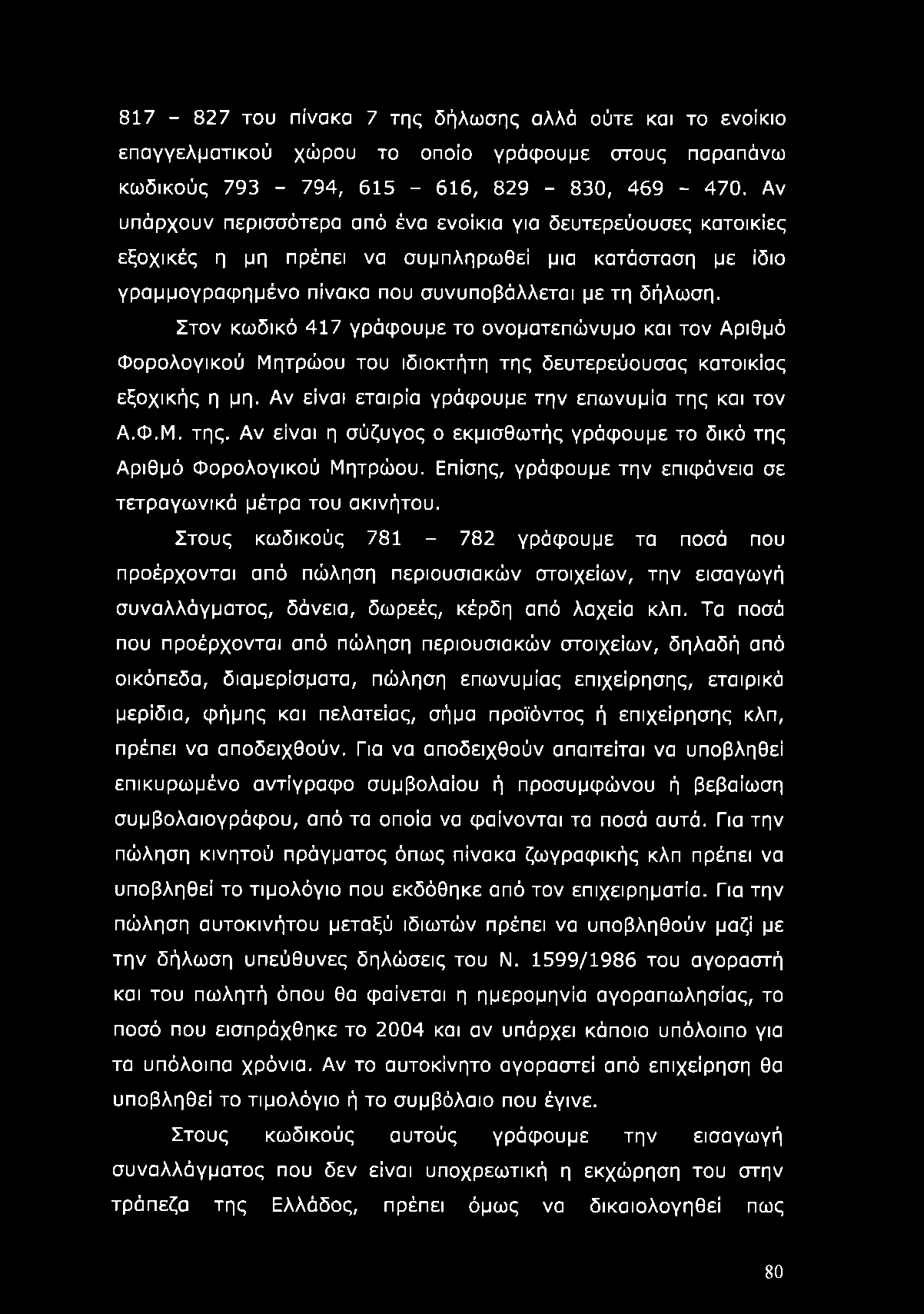 Στον κωδικό 417 γράφουμε το ονοματεπώνυμο και τον Αριθμό Φορολογικού Μητρώου του ιδιοκτήτη της δευτερεύουσας κατοικίας εξοχικής η μη. Αν είναι εταιρία γράφουμε την επωνυμία της και τον Α.Φ.Μ. της. Αν είναι η σύζυγος ο εκμισθωτής γράφουμε το δικό της Αριθμό Φορολογικού Μητρώου.