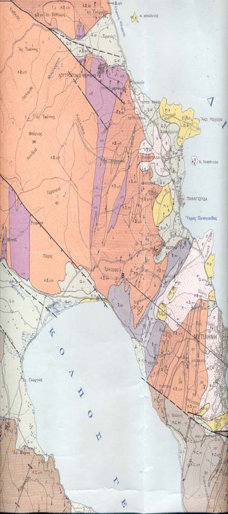 Σχήμα 3.3 Γεωλογικός χάρτης της ευρύτερης περιοχής μελέτης 3.3.2 Μορφογενετική εξέλιξη Το ανάγλυφο της ευρύτερης περιοχής, χαρακτηρίζεται πεδινό, με υψόμετρα από 0 έως 200 m και πυκνό υδρογραφικό δίκτυο.