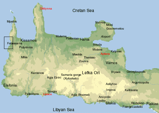 2. ΠΕΡΙΟΧΗ ΜΕΛΕΤΗΣ 2.1. ΓΕΩΛΟΓΙΑ ΤΗΣ ΠΕΡΙΟΧΗΣ ΜΕΛΕΤΗΣ Εικόνα 2.1: Χάρτης νομού Χανίων, όπου απεικονίζεται η ευρύτερη περιοχή μελέτης.