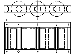 La unităţile de mare putere se prevăd de-a lungul circuitului magnetic canale de răcire axiale (Fig 4bc) Fig 5 Secţiuni în juguri Fig 6 Transformator cu cinci coloane Jugurile au secţiuni de forma