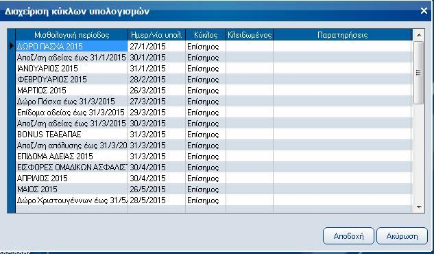 Atlantis Entry ERP Payroll III 42 Οριστικοποίηση υπολογισμών Διαχείριση κύκλων υπολογισμών Με την εργασία αυτή έχετε τη δυνατότητα να οριστικοποιήσετε τα αποτελέσματα των υπολογισμών μισθοδοσίας που