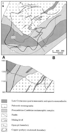ΚΕΦΑΛΑΙΟ 3 Ο Εικ 3.16: Γεωλογικός χάρτης και γεωλογική τομή του κοιτάσματος πορφυρικού Cu Elatsite (Popov et al.