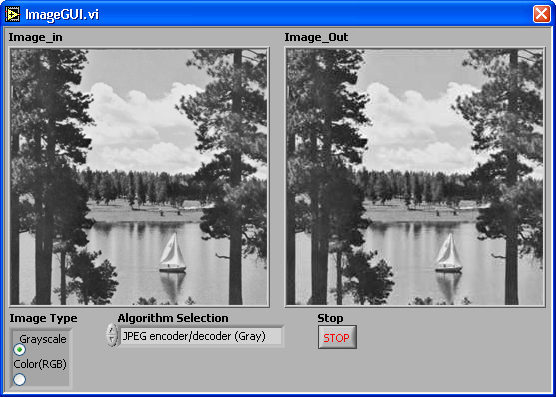 Το αποτέλεσµα της επεξεργασίας παρουσιάζεται στην εικόνα που αναπαριστά ο ενδείκτης Image Out Σχήµα 166. To front panel του ImageGUI.