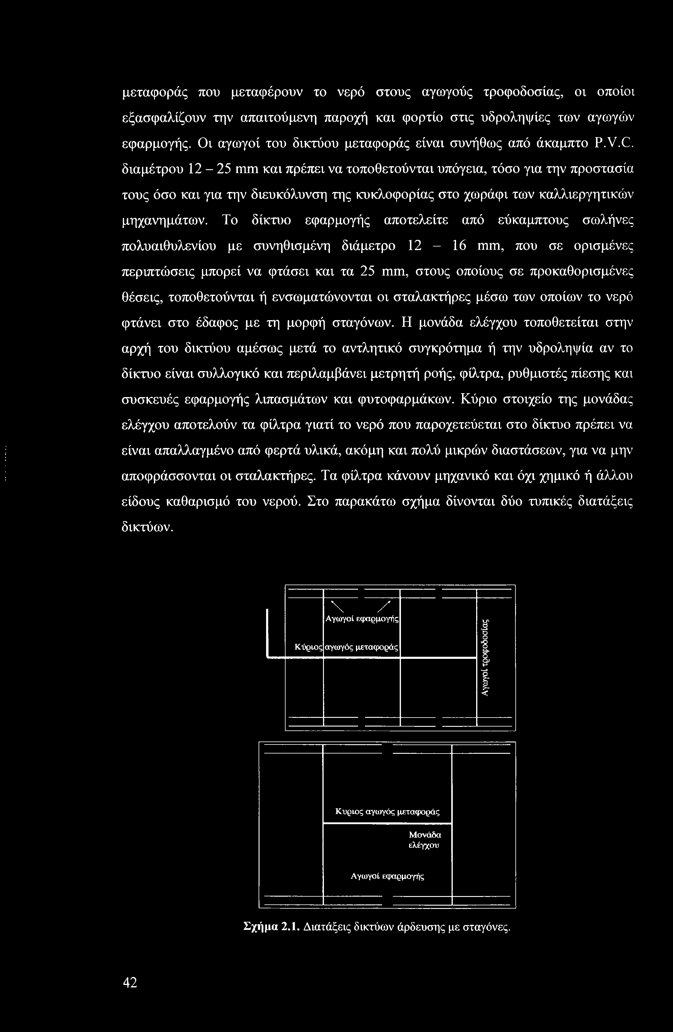 διαμέτρου 2-25 και πρέπει να τοποθετούνται υπόγεια, τόσο για την προστασία τους όσο και για την διευκόλυνση της κυκλοφορίας στο χωράφι των καλλιεργητικών μηχανημάτων.