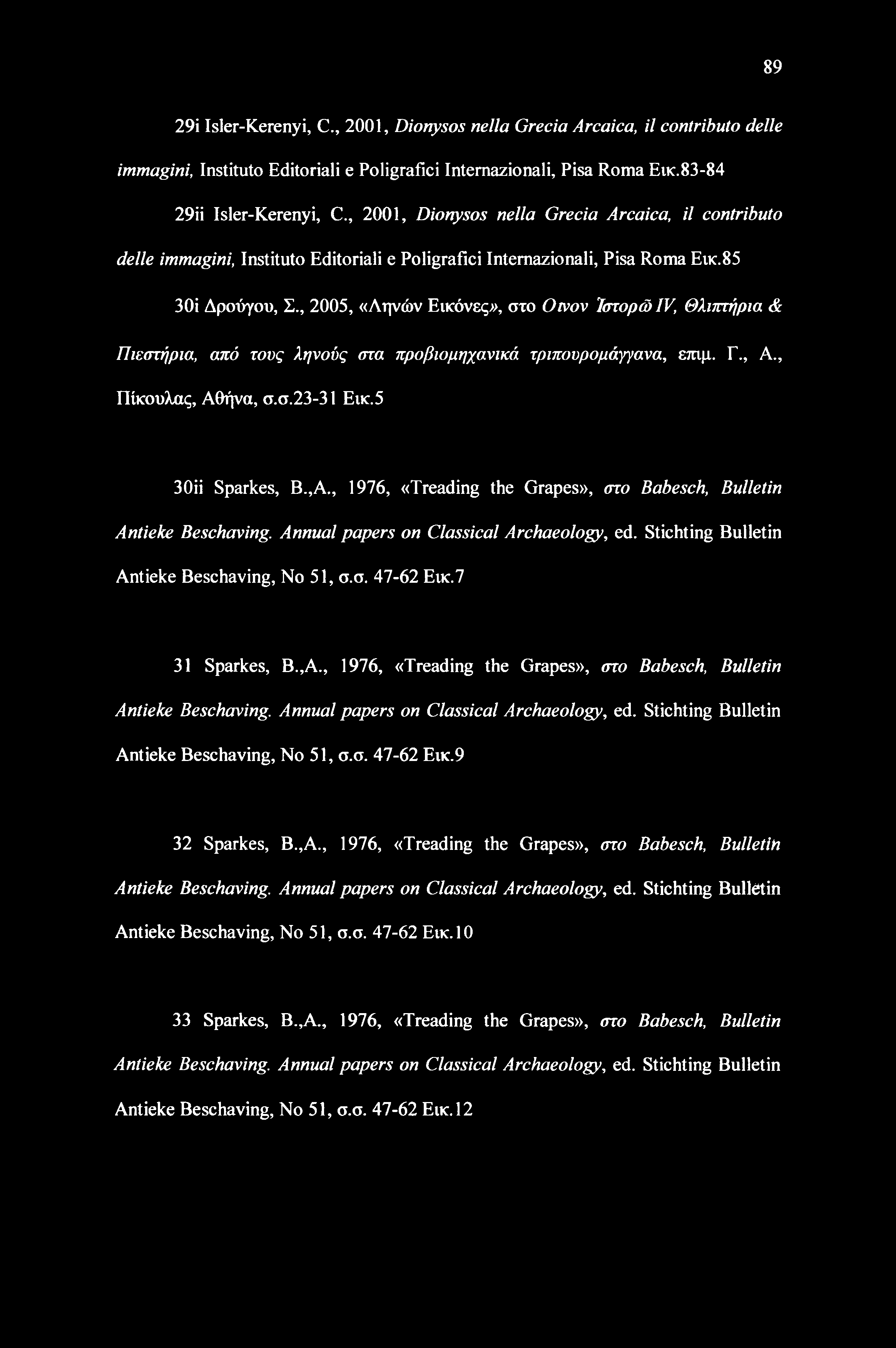 , 2005, «Ληνών Εικόνες», στο Οίνον Ιστορώ IV, Θλιπτήρια & Πιεστήρια, από τους ληνούς στα προβιομηχανικά τριπουρομάγγανα, επιμ. Γ., Α., Πίκουλας, Αθήνα, σ.σ.23-31 Εικ.5 30ii Sparkes, Β.,Α.