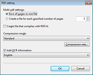 Πληροφορίες για τις μορφές αρχείων PDF setting (Ρύθμιση PDF) Ορίστε τη μορφή αρχείου της σαρωμένης εικόνας.