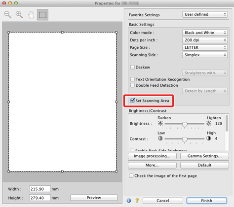 Πρακτικά παραδείγματα Ενεργοποιήστε το πλαίσιο ελέγχου [Set Scanning Area] [Καθορισμός περιοχής σάρωσης] και, στη συνέχεια, καθορίστε την περιοχή του