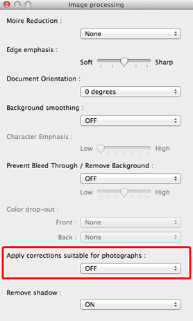 Κάντε κλικ στην επιλογή [Image processing] [Επεξεργασία εικόνας] και στο πλαίσιο διαλόγου [Apply corrections suitable for photographs] [Εφαρμογή διορθώσεων για φωτογραφίες], επιλέξτε [ON]