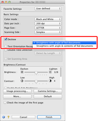 Επιλέξτε το πλαίσιο ελέγχου [Deskew] [ ιόρθωση λοξότητας].
