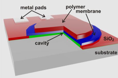 ευαίσθητη πολυμερικό στρώμα και ενός σταθερού ηλεκτροδίου [Εικόνα 12]. Το εύκαμπτο ηλεκτρόδιο αποτελείται από αγώγιμο υλικό και διαχωρίζεται από τον σταθερό ηλεκτρόδιο με ένα μικρό διάκενο.