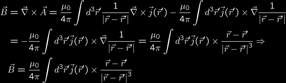 Το διανυσματικό δυναμικό πεπερασμένης κατανομής ρευμάτων Για μια πεπερασμένη κατανομή ρευμάτων, η λύση της εξίσωσης του Poisson, σε αναλογία με την περίπτωση του βαθμωτού δυναμικού,