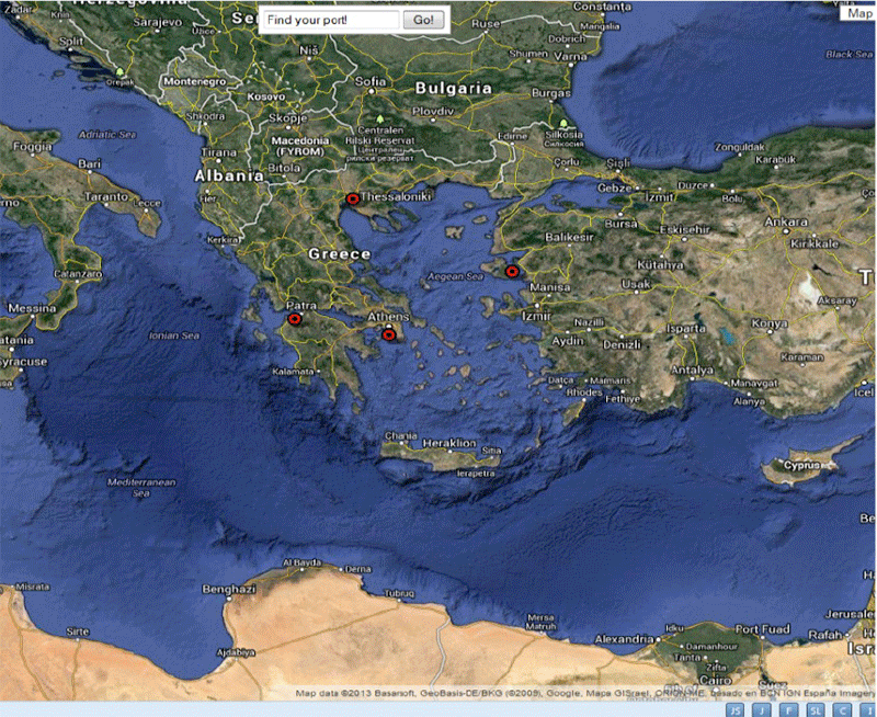 Διαδικτυακή Εφαρμογή Λειτουργικότητα (web app) 1. POIs (Λιμάνια). 2. Περιγραφική Πληροφορία (Ιστορικά, Οικονομικά Στοιχεία) 3.