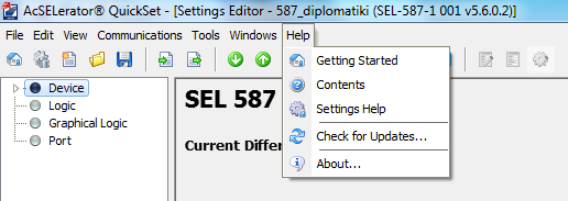 6 Windows Menu (μενού παραθύρων), Help menu (μενού βοήθειας) Αποτελούν τα δύο τελευταία μενού που διαθέτει το AcSELarator QuickSet.