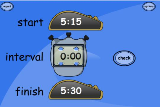 uk/iwb/time-calculations-game-level-1-less-than-an-hourwithin-the-hour-470 Στο εφαρμογίδιο παρουσιάζεται η ώρα έναρξης, η διάρκεια και η ώρα τερματισμού μιας