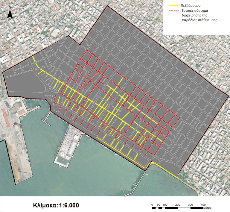 Εικόνα 42: Χωρική οργάνωση της εφαρμογής smart parking στην προτεινόμενη περιοχή Πηγή: Ιδία επεξεργασία Επομένως καθίσταται επιτακτική η υιοθέτηση συστημάτων διαχείρισης της παρόδιας στάθμευσης μέσω