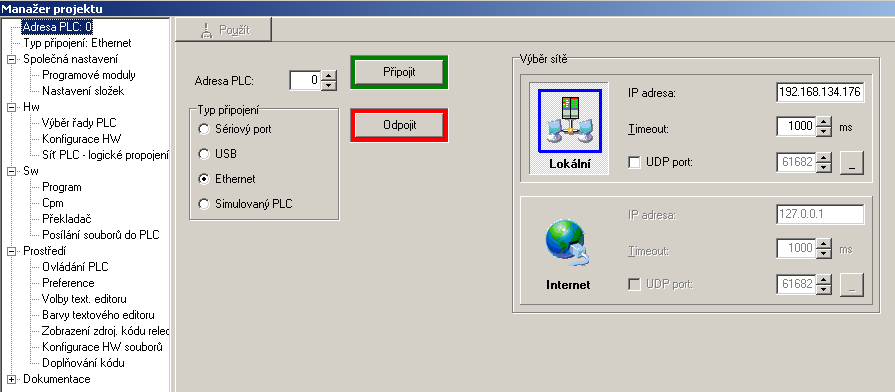 B.Pripojenie PLC k MOSAIC V tomto prípade pre potreby vývoja programu a prepojenia PLC s PC bolo použité
