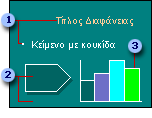 δείκτη του ποντικιού στη διάταξη που θέλετε και στη συνέχεια κάντε κλικ σε αυτήν. Συµβουλή Μπορείτε επίσης να εισαγάγετε µια νέα διαφάνεια από το παράθυρο εργασιών.