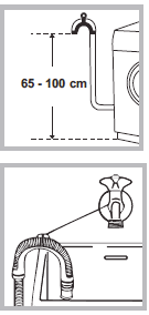 Σύνδεση του σωλήνα αποστράγγισης Συνδέστε το σωλήνα αποστράγγισης χωρίς να τον διπλώσετε, σε μια σωλήνωση αποστράγγισης ή σε μια επιτοίχια αποχέτευση σε ύψος μεταξύ 65 και 100 εκ. από το έδαφος.