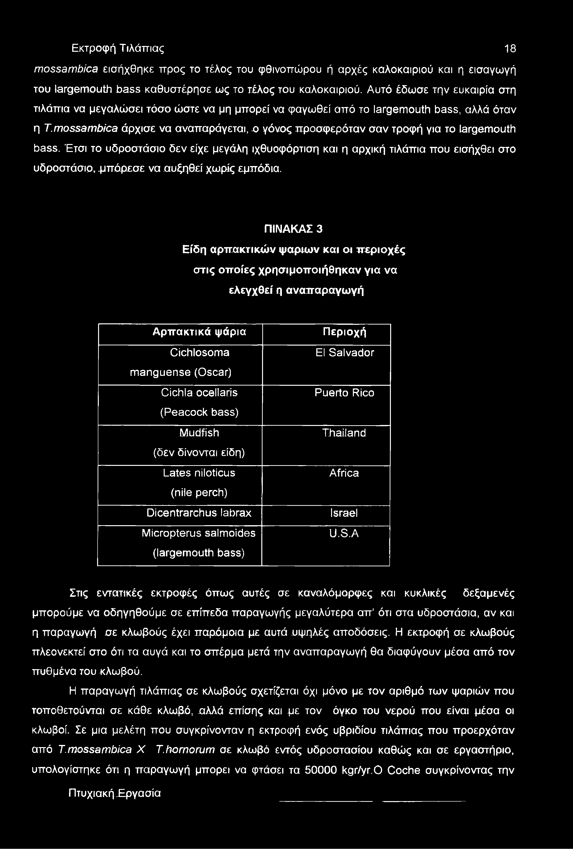 mossambica άρχισε να αναπαράγεται, ο γόνος προσφερόταν σαν τροφή για το largemouth bass.