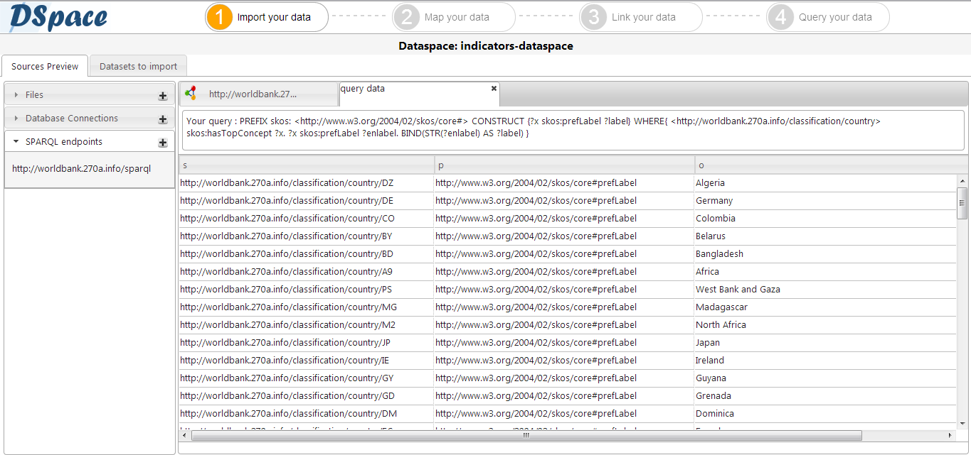 Η κεντρική καρτέλα με την ένδειξη Datasets to Import παρουσιάζει τα σύνολα δεδομένων που μπορούν να δημιουργηθούν βάσει των δεδομένων που έχουν ληφθεί από τις πηγές.
