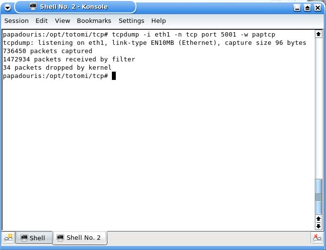 Σχήµα 4.2 Εντολή tcpdump ( ικτυακή κίνηση ΤCP) Αντίστοιχα και ο Client, όπως φαίνεται και στο screenshot του σχήµατος 4.