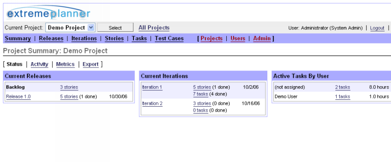 4.3 ExtremePlanner Το ExtremePlanner είναι μια μηχανή αναζήτησης βασισμένη στην Ευέλικτη Διαχείριση Έργου για τις σύγχρονες ομάδες ανάπτυξης λογισμικού που εργάζονται σε διαφορετικές τοποθεσίες.