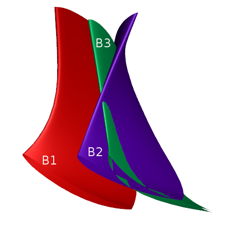 5.3 Optimization of a Francis Turbine Runner Figure 5.20: Optimization of a Francis Turbine: The three archived geometries used as basis vectors.