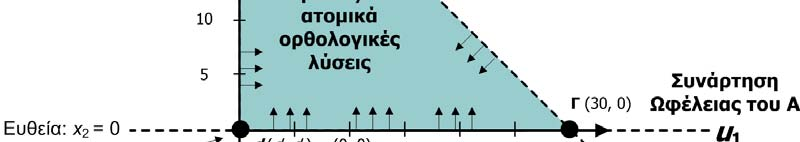 Το d μαζί με τα Γ (30 0) και (0 30): σημεία τομής ευθείας x 1 + x 2 = 30 με τους άξονες ορίζουν την περιοχή των ορθολογικών