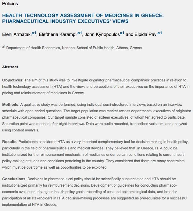 Health Technology Assessment of medicines in Greece: