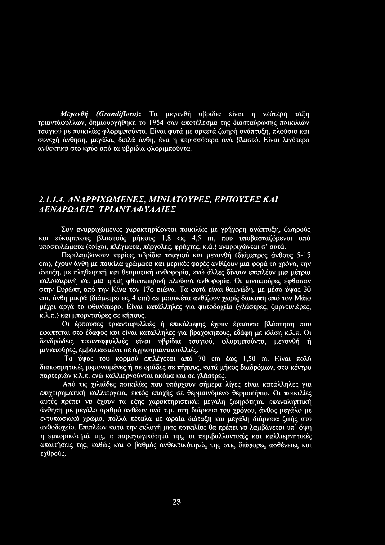 ΑΝΑΡΡΙΧΩΜΕΝΕΣ, ΜΙΝΙΑΤΟΥΡΕΣ, ΕΡΠΟΥΣΕΣΚΑΙ ΔΕΝΑΡΩΔΕΙΣ ΤΡΙΑΝΤΑΦΥΛΛΙΕΣ Σαν αναρριχώμενες χαρακτηρίζονται ποικιλίες με γρήγορη ανάπτυξη, ζωηρούς και εύκαμπτους βλαστούς μήκους 1,8 ως 4,5 τη, που