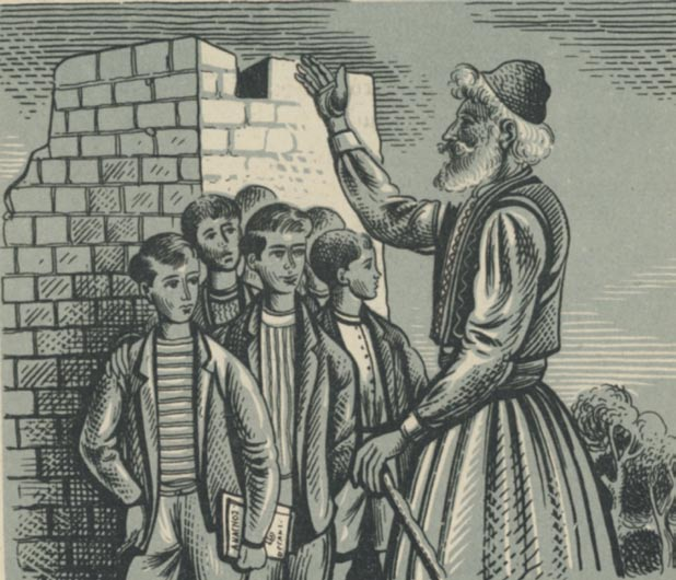 Δὲ χρειαζόταν νὰ τὸ ἐπαναλάβη, γιὰ νὰ πᾶμε. Ἔτσι, ὅλη ἡ συντροφιὰ καμιὰ δεκακενταριὰ παιδιὰ βρέθηκε, τὴν ὥρα ποὺ βασίλευε ὁ ἥλιος, στὴν πύλη. Μᾶς περίμενε ὁ καλόκαρδος ἄνθρωπος.