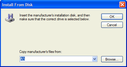 Στο παράθυρο διαλόγου Install From Disk (Εγκατάσταση από δισκέτα), κάντε κλικ στο Browse