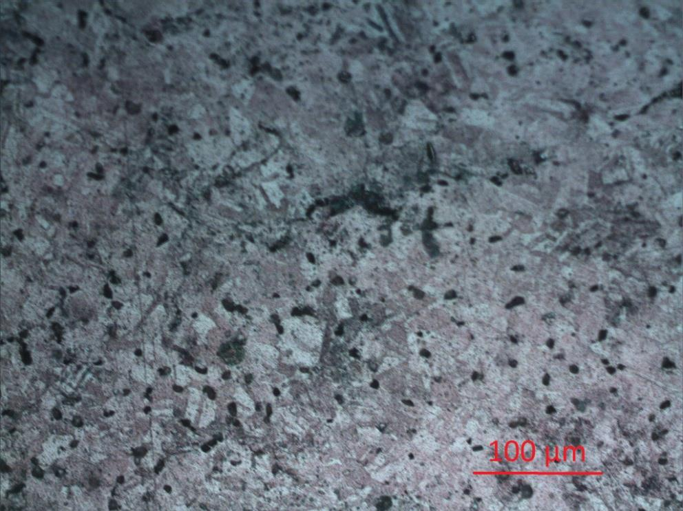 Eικόνα 70 Φωτογραφία από οπτικό μικροςκόπιο 500Χ, αφροφ χαλκοφ πυρος/τωμζνου ςτουσ 950 ο C, από ςκόνθ χοντρισ κοκκομετρίασ, με κεωρθτικό πορϊδεσ 72%.