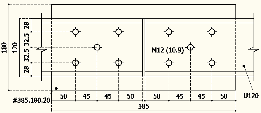 e p 8mm 3,5mm k 1 =min,8 1,7;1,4 1,7;, 5 =min,8-1,7;1,4-1,7;,5 do do 13mm 13mm = =min{4,33 ; 1,8 ;,5}=1,8 Συνολική αντοχή σε σύνθλιψη άντυγας: k1αbfudtmin Fb,Rd m =5 γ Σχήμα 11: Αποστάσεις οπών για