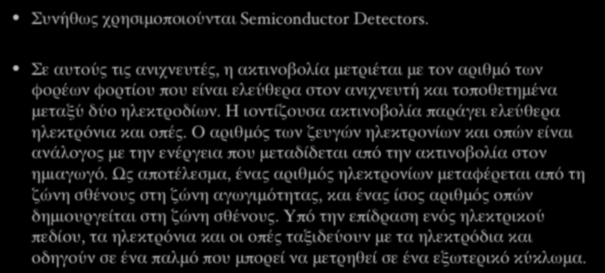 Detector (Ανιχνευτής) Συνήθως χρησιμοποιούνται Semiconductor Detectors.