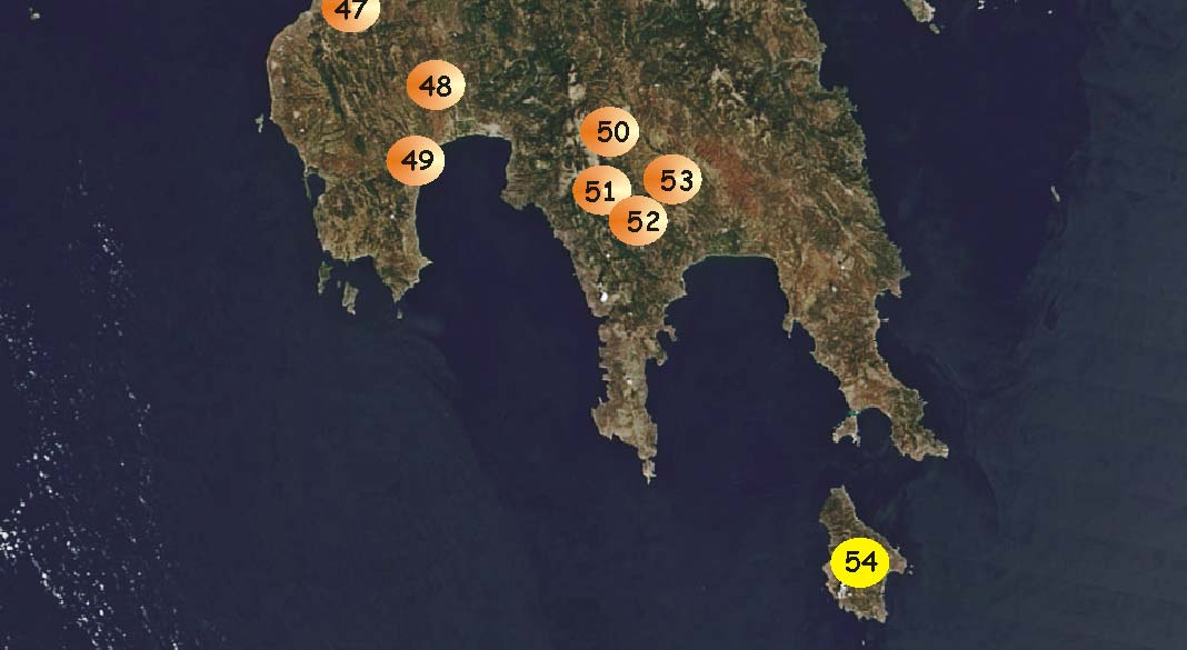 1= Πρέσπες (PRSM), 2=Γαύρος (GAV), 3=Καρυές (KAR), 4=Κρανιά (KRN), 5=Κόνιτσα (KON), 6=Σωσσινίτσα (SSN), 7=Βίτσα (VTS), 8=Βοϊδομάτης (VOI), 9=Καλαμάς (KLM), 10=Βέλλα (BEL), 11=Κατάρα (KAT),