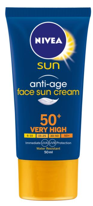 NIVEA Sun Anti-Age Face Sun Cream: Αντηλιακή Κρέμα Προσώπου κατά της Πρόωρης Γήρανσης H NIVEA, γνωρίζει πολύ καλά πως η καλύτερη πρόληψη της πρόωρης γήρανσης της επιδερμίδας είναι η προστασία της από