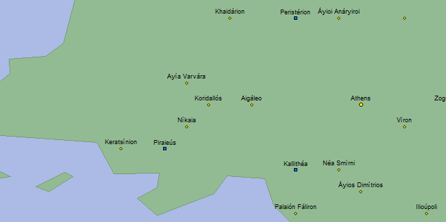 Εικόνα 16 Επιλογή Νίκαιας με zoom in Στη συνέχεια αρχίσαμε να στήνουμε σταδιακά το δίκτυό μας. Θεωρήσαμε ότι πρέπει να εξυπηρετήσει αρκετούς χρήστες που βρίσκονται περιμετρικά από τον σταθμό βάσης.