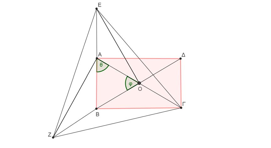 0 0 ΕΑΓ ˆ = ΖΟΓ ˆ 80 ΒΑΟ ˆ = 80 ΑΟΒ ˆ ΒΑΟ ˆ = ΑΟΒ ˆ, Σχήμα οπότε το τρίγωνο ΑΟΒ είναι ισοσκελές με ΑΒ=ΒΟ Όμως ισχύει ΑΟ=ΟΒ, ως μισά των ίσων διαγωνίων του ορθογωνίου ΑΒΓΔ Άρα το τρίγωνο ΑΒΟ είναι