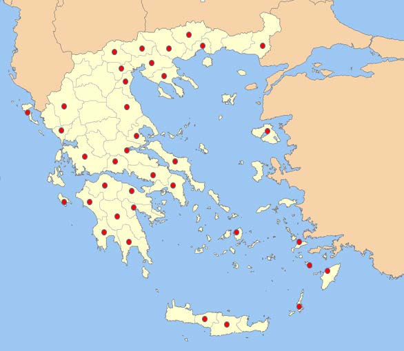Στην παρακάτω εικόνα (Εικόνα 7) επισημαίνονται με στίγματα οι νομοί της χώρας που συμπεριλαμβάνονται στην