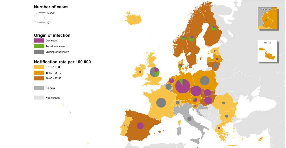 σαλμονέλωσης στην Ευρώπη για το 2012 παρουσιάζεται στο παρακάτω σχήμα [81].