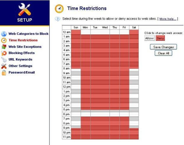 5. Στην καρτέλα Time Restrictions μπορούμε να επιλέξουμε ποιές μέρες και ώρες θα είναι διαθέσιμο το internet.