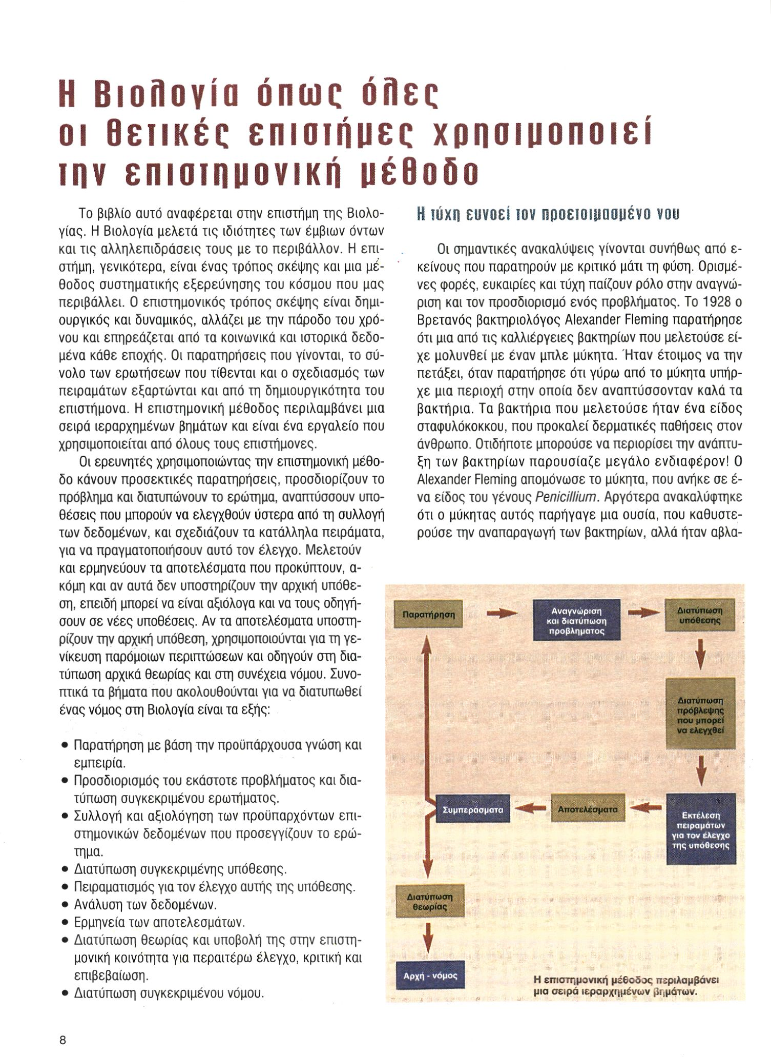 Η Βιολογία όπως όλες οι ΘΕΤΙΚΈΣ ΕΠΙΣΤΉΜΕΣ χρησιμοποιεί την επιστημονική μέθοδο Η τύχη ευνοεί τον προετοιμασμένο Το βιβλίο αυτό αναφέρεται στην επιστήμη της Βιολογίας.