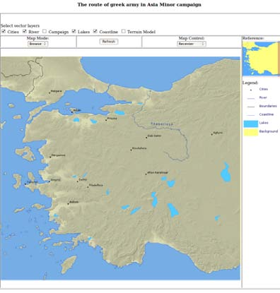 Εικόνα 6. Περιβάλλον εφαρµογής µε χρήση του λογισµικού MapServer. Εικόνα 7. Συνδυασµός δυνατοτήτων MapServer και βιβλιοθήκης OpenLayers.