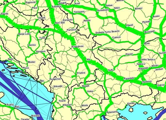 preko Sofije do Soluna i Igumenice) i njihove sinergije ili konkurentne integracije sa domaćom transportnom mrežom Republike Srbije.