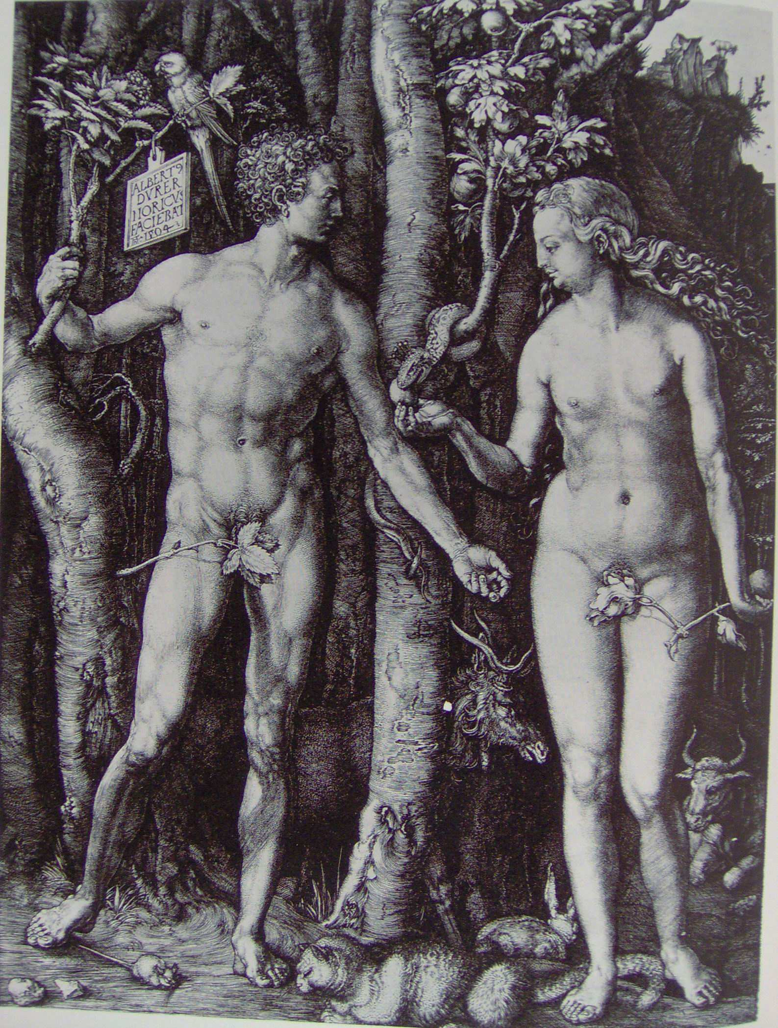 Τίτλος: Αδάµ και Εύα Καλλιτέχνης: Ντύρερ Χρονολογία: 1504 Υλικό: Χαλκογραφία.