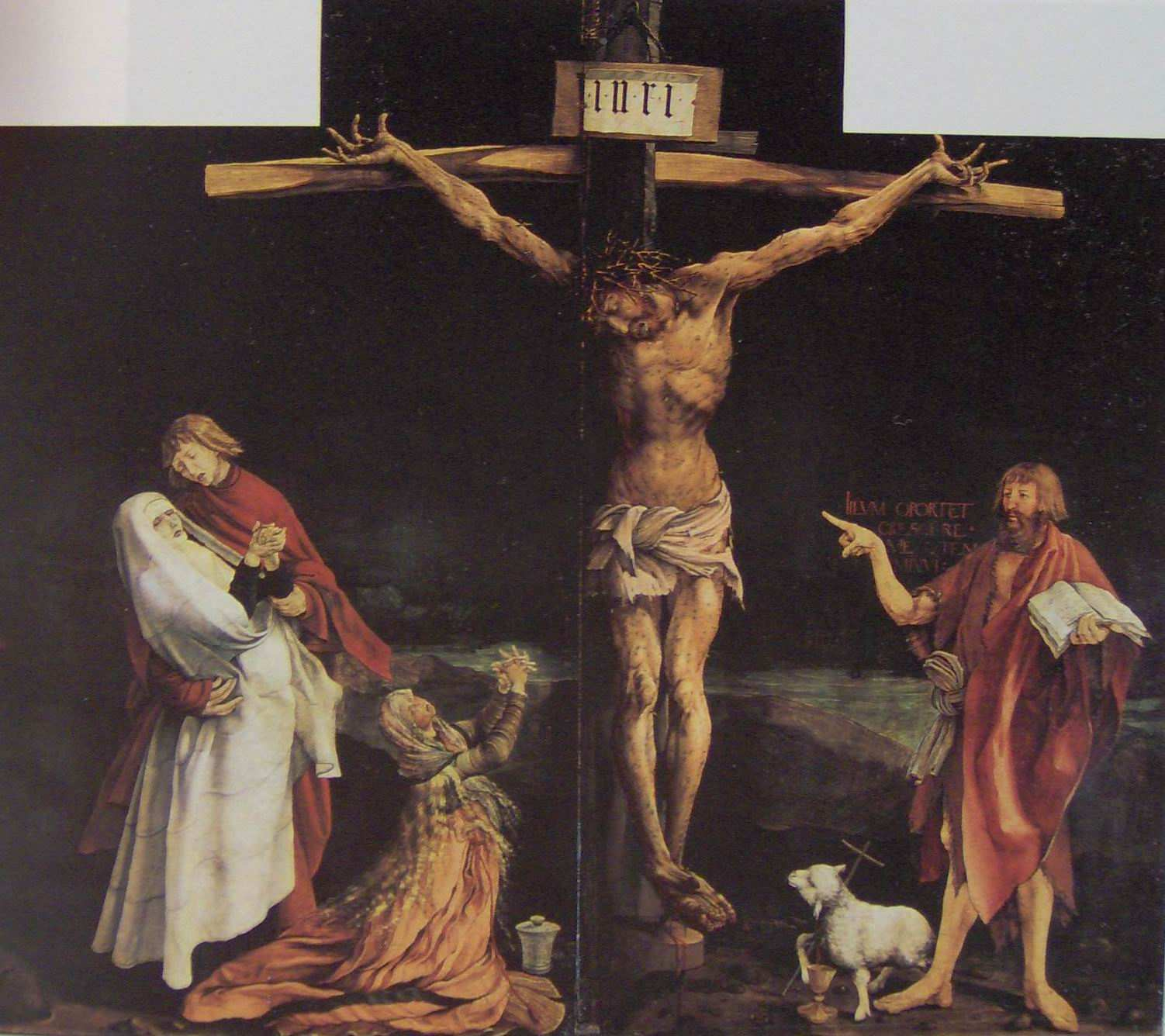 Τίτλος: Η Σταύρωση Καλλιτέχνης: Ματίας Γκρύνεβαλντ Χρονολογία: 1515 Υλικό: Λάδι σε ξύλο Περιγραφή: Η εικόνα αυτή αποτελεί ένα µέρος ενός πολύπτυχου που βρίσκεται στην Αγία Τράπεζα του µοναστηριού του