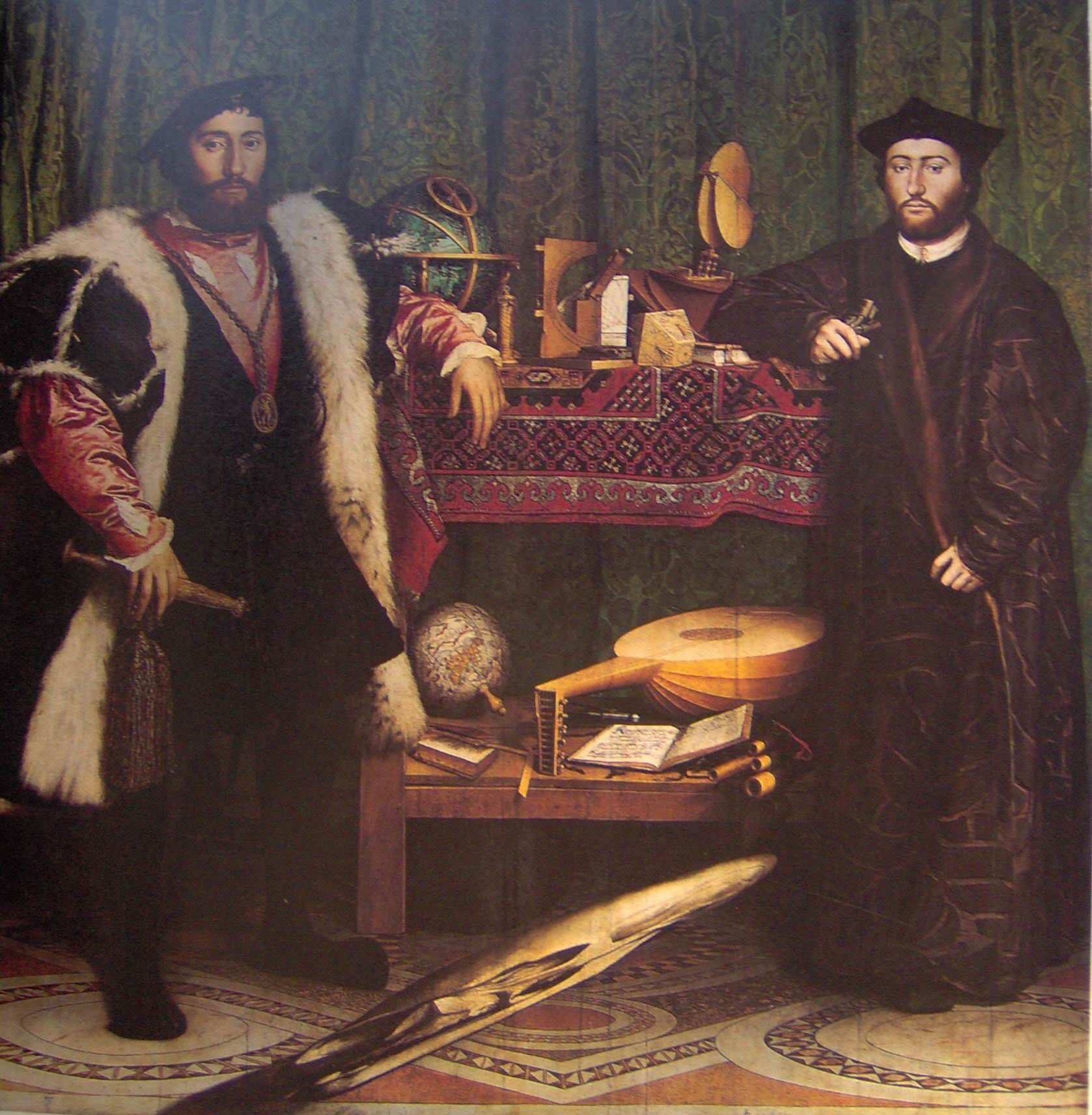 Τίτλος: Οι Γάλλοι πρέσβεις Καλλιτέχνης: Χανς Χολµπάιν, ο νεότερος Χρονολογία: 1533 Υλικό: Λάδι και τέµπερα σε ξύλο Περιγραφή: Παρόλο που γεννήθηκε στην Βασιλεία της Ελβετίας, ο Χολπµάιν διετέλεσε