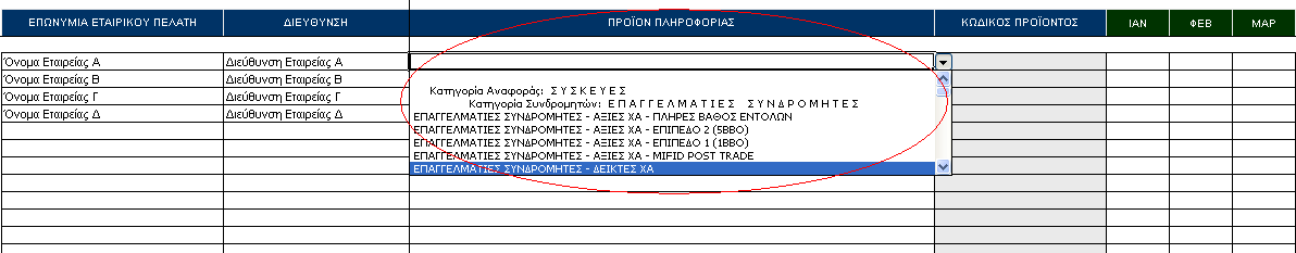 3 Ο ΒΗΜΑ: Στη στήλη «Προϊόν Πληροφορίας», επιλέξτε το