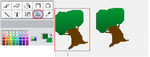 Αυτό μπορεί να γίνει χρησιμοποιώντας το εργαλείο βούρτσα για να σχεδιάσουμε τον κορμό και τα φύλλα των δέντρων -με τα κατάλληλα χρώματα- και το εργαλείο γεμίσματος, όπως προηγουμένως.